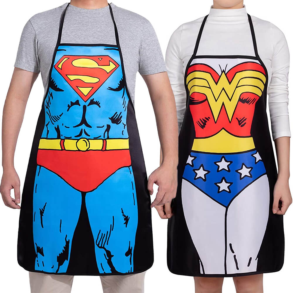Cycorld Funny Creative Cooking Aprons -Superman + Wonder Woman