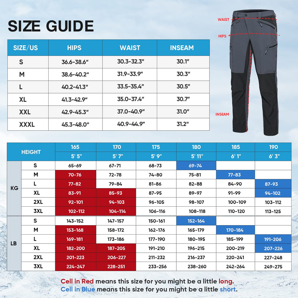 Men's Snow Insulated Pants with Zipper Pockets