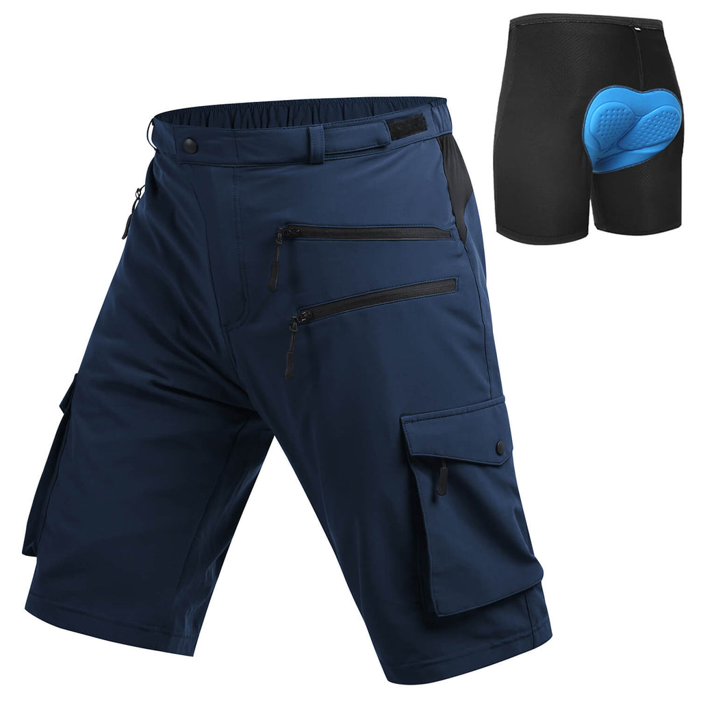 Men's Multiple Zipper Pockets Padded MTB Shorts 