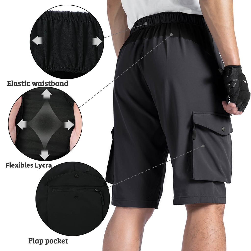 Men's Multiple Zipper Pockets Padded MTB Shorts