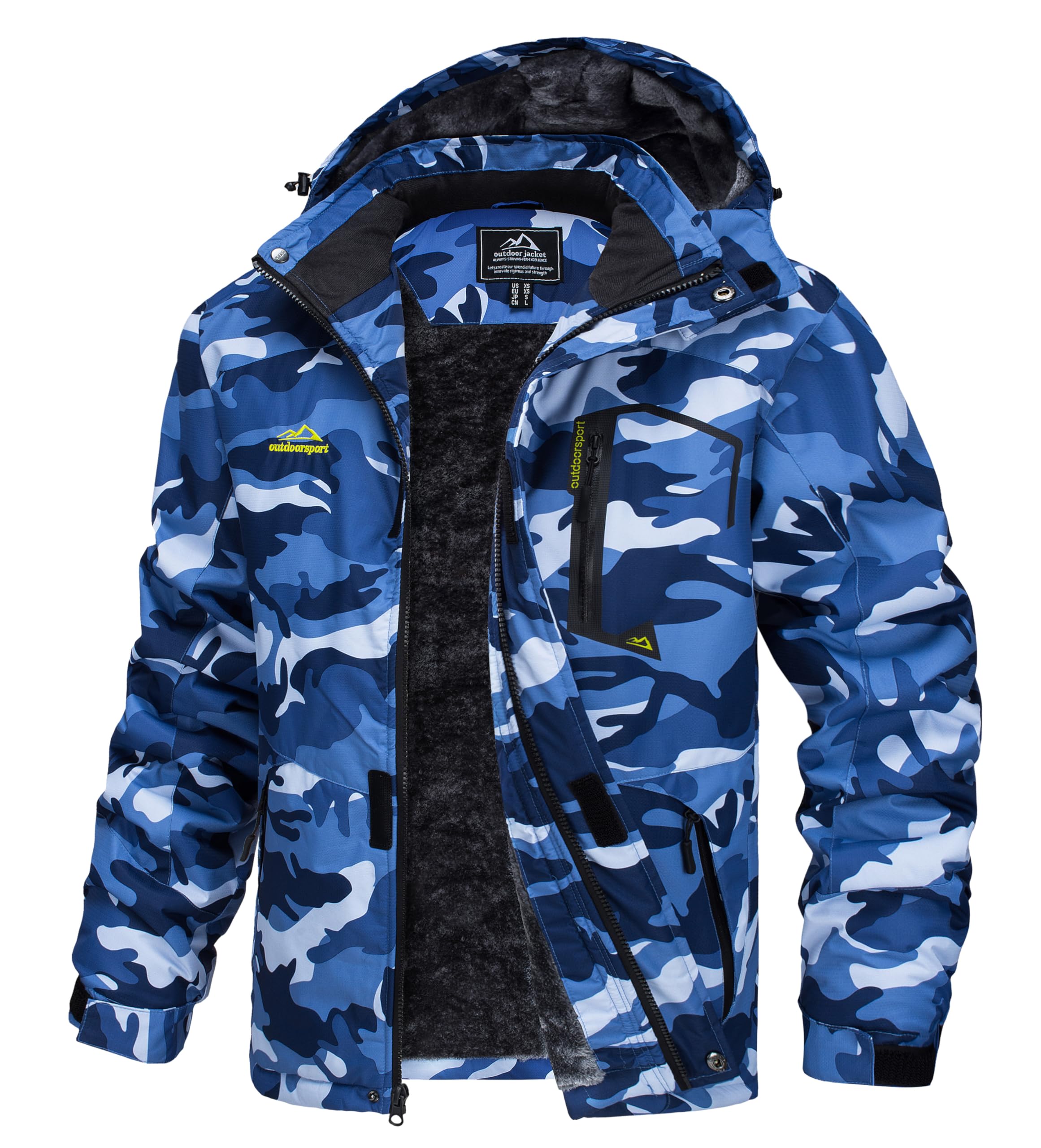 Men's Winter Coats Water Resistant Ski Snow Jacket Warm Fleece Jacket Parka Raincoats With Multi-Pockets