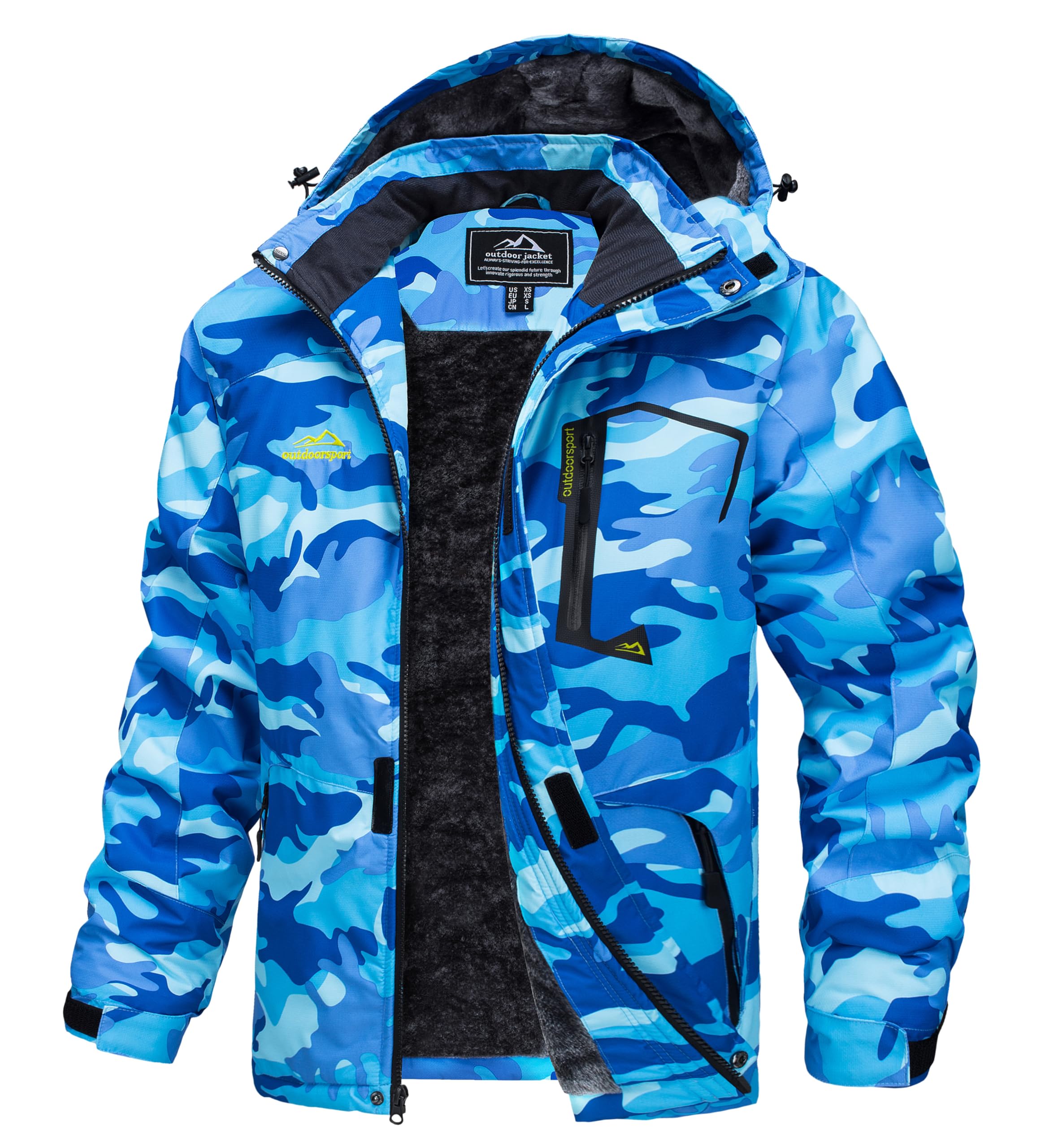 Men's Winter Coats Water Resistant Ski Snow Jacket Warm Fleece Jacket Parka Raincoats With Multi-Pockets