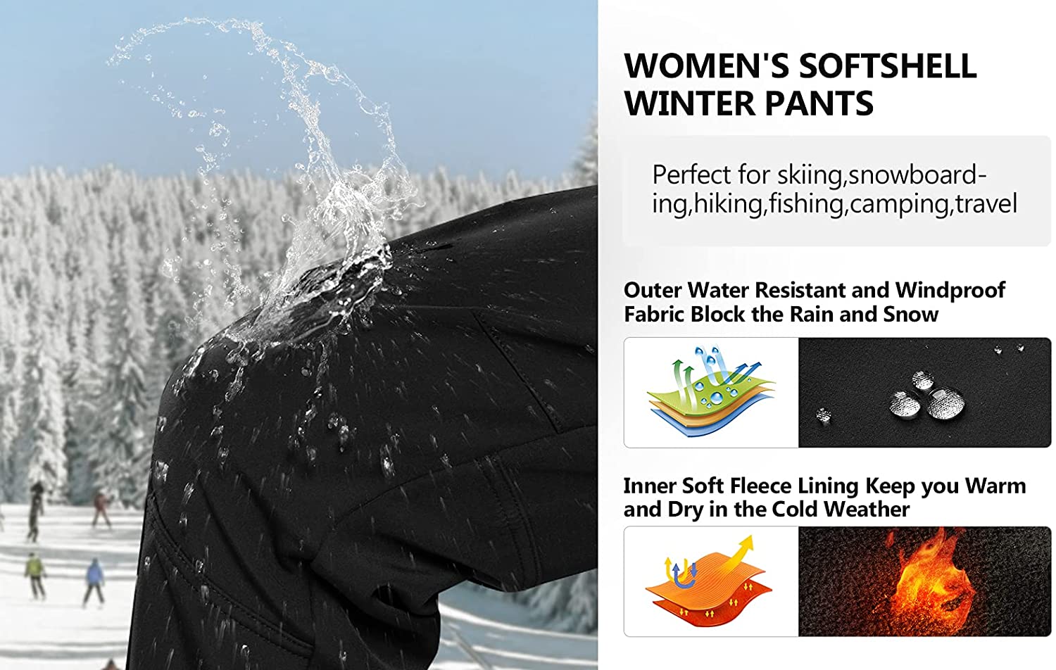 Women's Hiking Pants Outdoor Waterproof Windproof Softshell Fleece