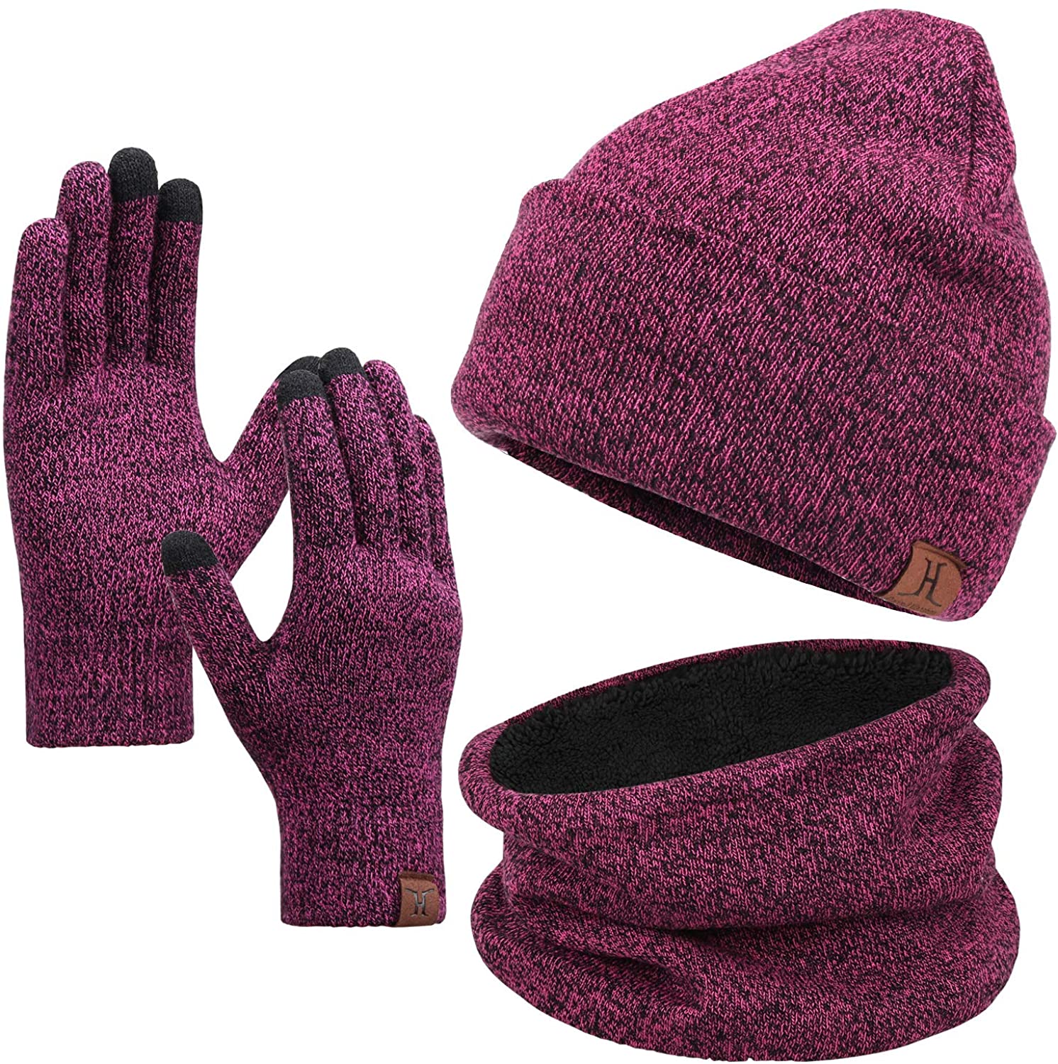 JedBesetzt Mütze & Schal Wintermütze Schal Touchscreen Handschuhe Set sich warm  halten