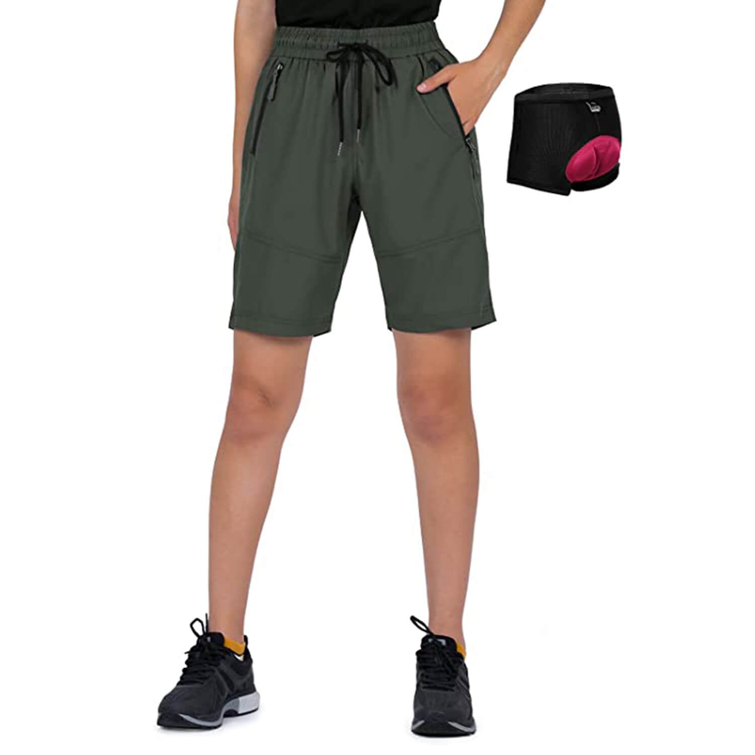 padded women mtb shorts army green'